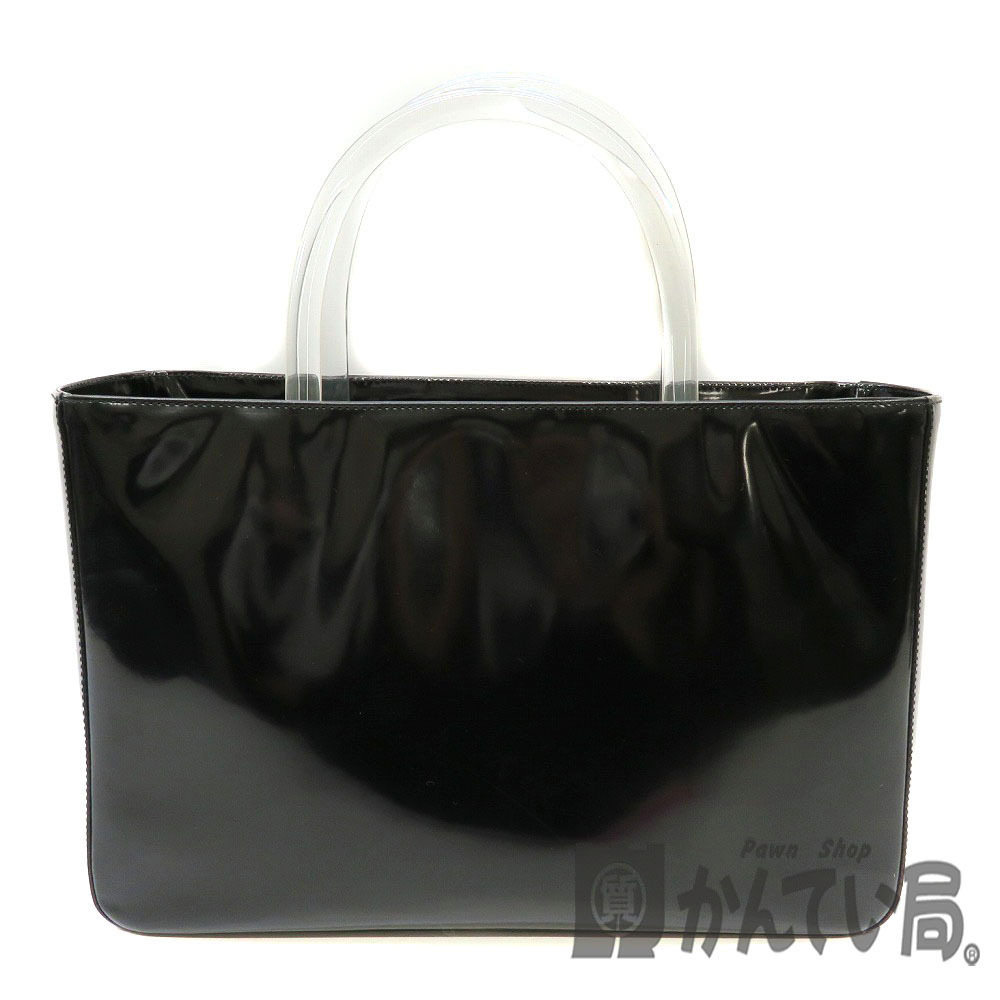 PRADA Tote Bag Enamel Clear Black
